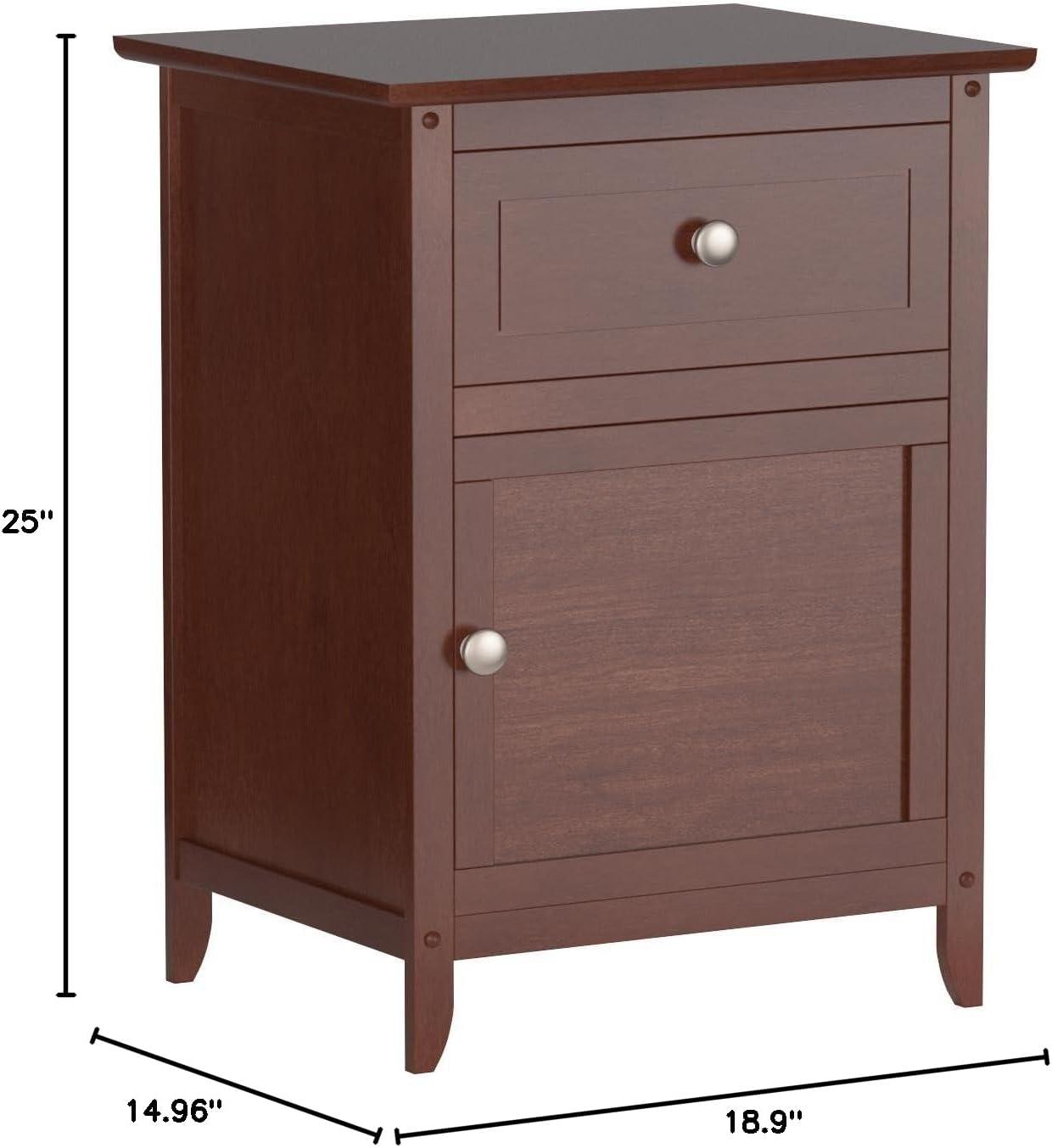 Eugene Nightstand Walnut - Winsome: Sturdy Wood, Cabinet Storage, Beveled Top