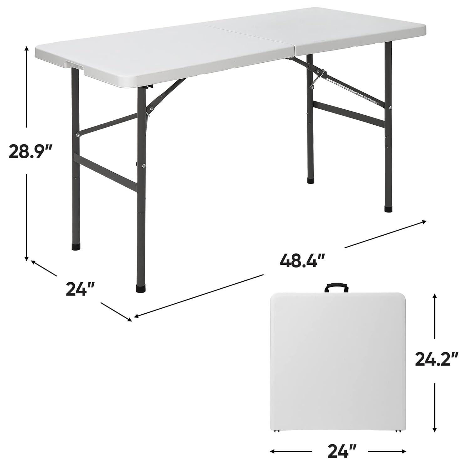 ZENY 4ft Portable Folding Table Plastic Indoor Outdoor Picnic Party Camp Dining Table with Handle, White