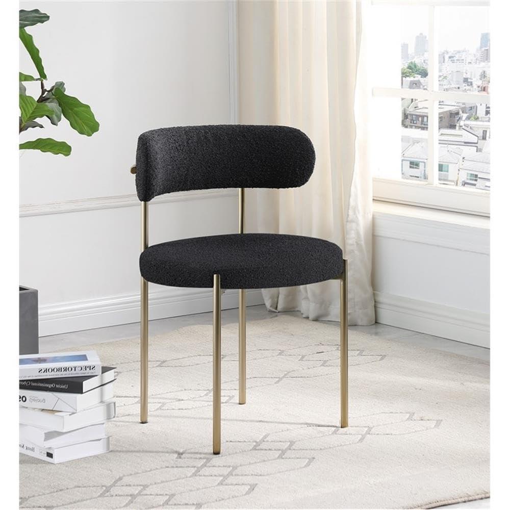 Meridian Furniture 887Black-C Beacon Collection Modern | Contemporary Upholstered Dining Chair, Rich Black Boucle Fabric, Brushed Brass Finish Iron Frame, 22" W x 21" D x 30" H, Black, Set of 2