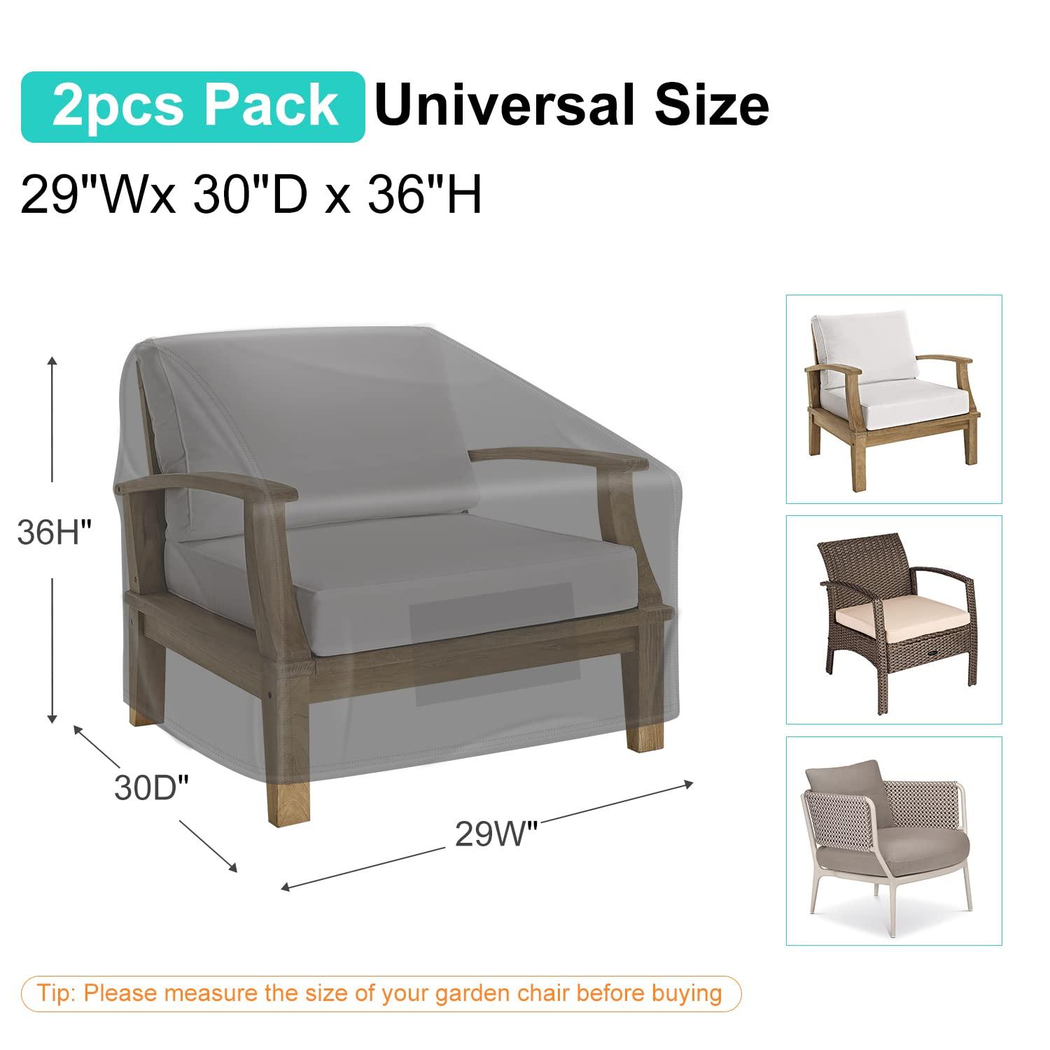 Patio Chair Covers for Outdoor Furniture Waterproof 2 Pack, Lawn Chair Covers 600D Heavy Duty Oxford Cloth, Large Covers for Lounge Lawn Deep Seat Black 29" W×30" D×36" H