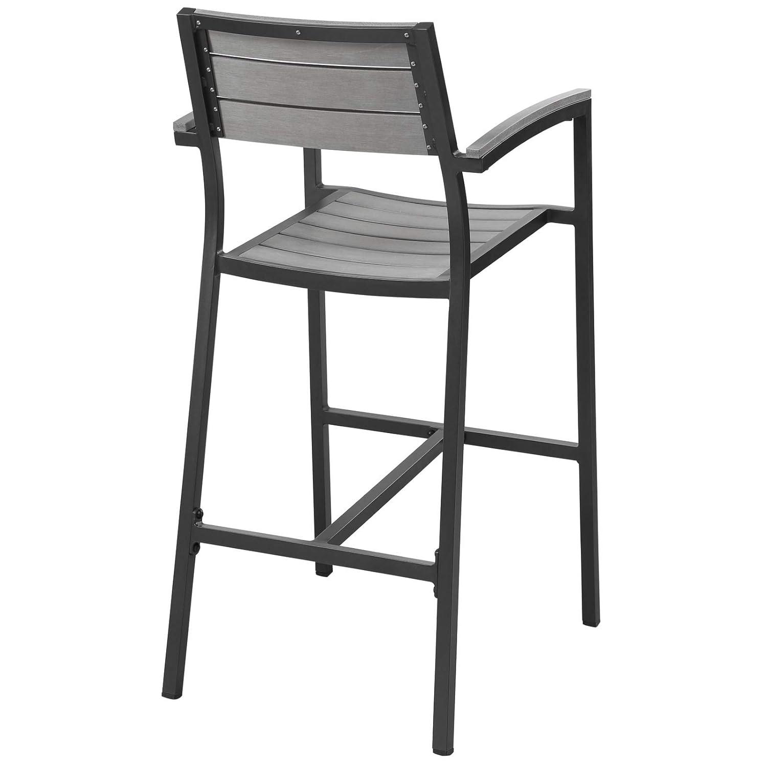 Modway Maine Aluminum Outdoor Patio Bar Stool in Brown Gray