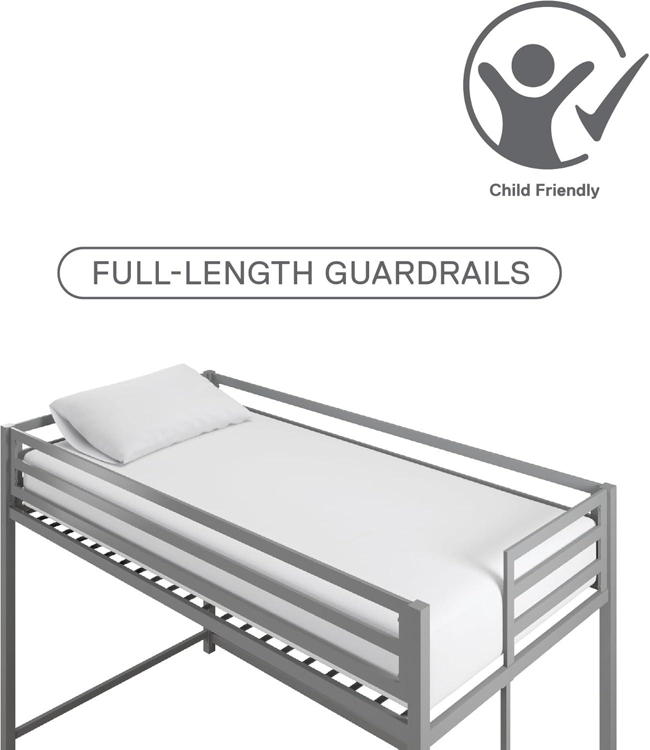 DHP Miles Metal Junior Twin Loft Bed, Silver