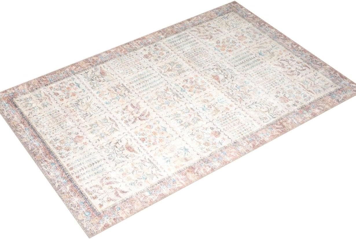 Cream Floral Synthetic Easy-Care Area Rug, 7'-6" x 9'-6"