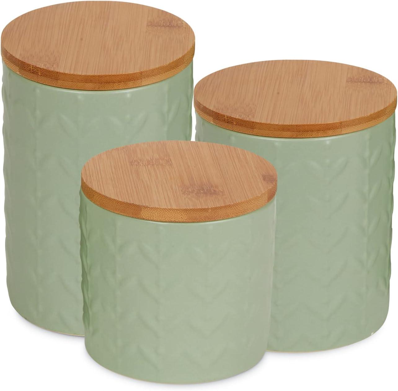 Design Imports Jadeite Matte Retro Vine Texture Ceramic Canister Set/3
