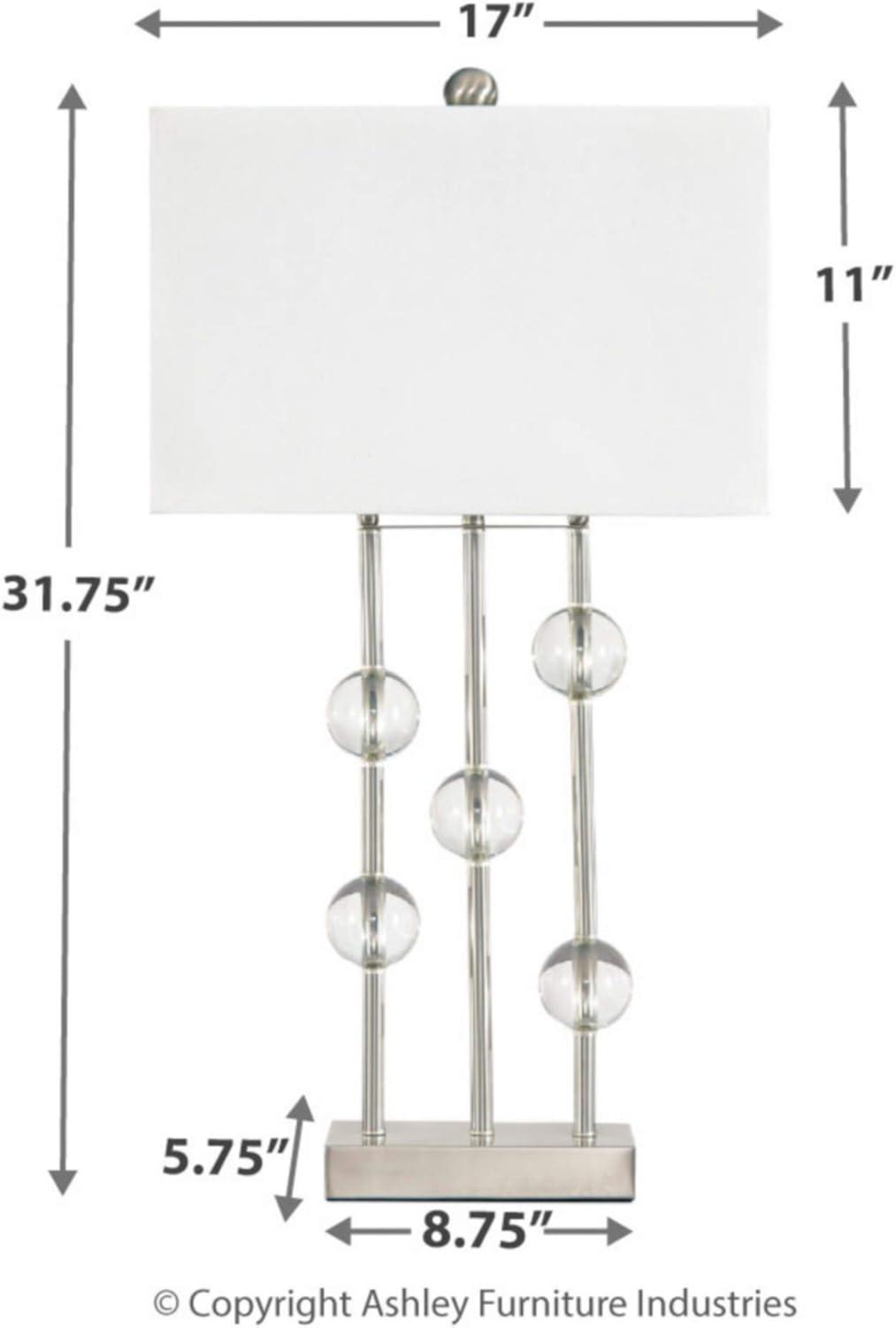 Jaala Metal Lamp Clear/Silver - Signature Design by Ashley: Crystal & Metal Base, 3-Way Switch, UL Listed