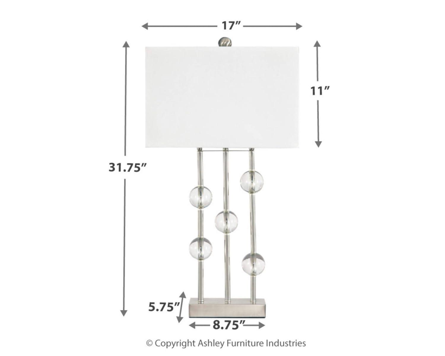Jaala Metal Lamp Clear/Silver - Signature Design by Ashley: Crystal & Metal Base, 3-Way Switch, UL Listed