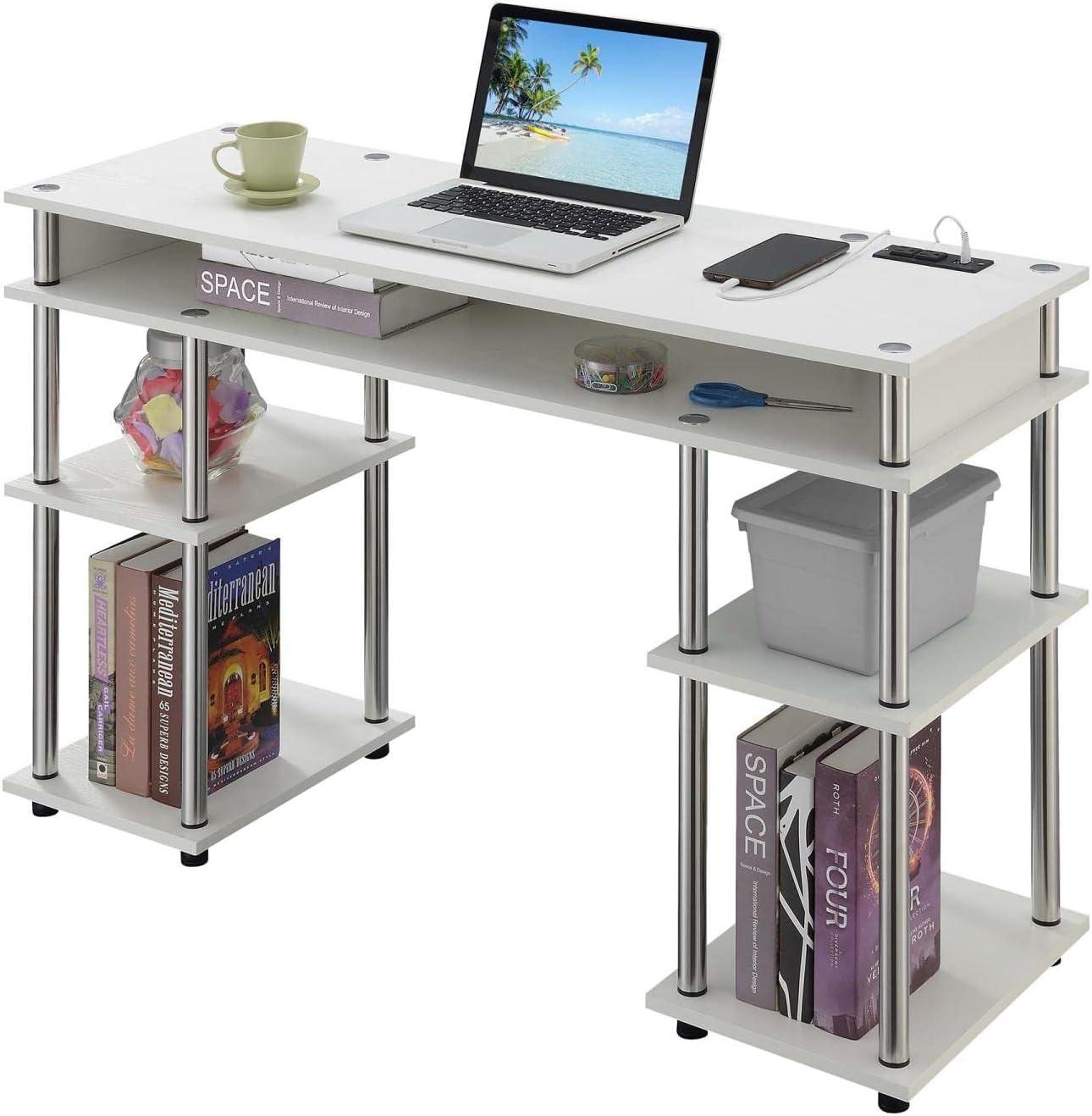 Adult, Designs2Go No Tools 30 inches Tall Student Desk with Charging Station and Shelves, White