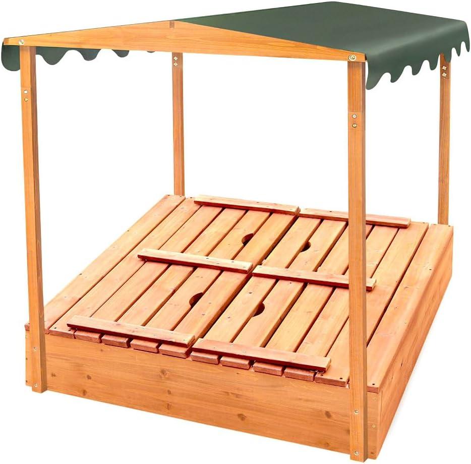 Covered Convertible Cedar Sandbox with Canopy and Two Bench Seats