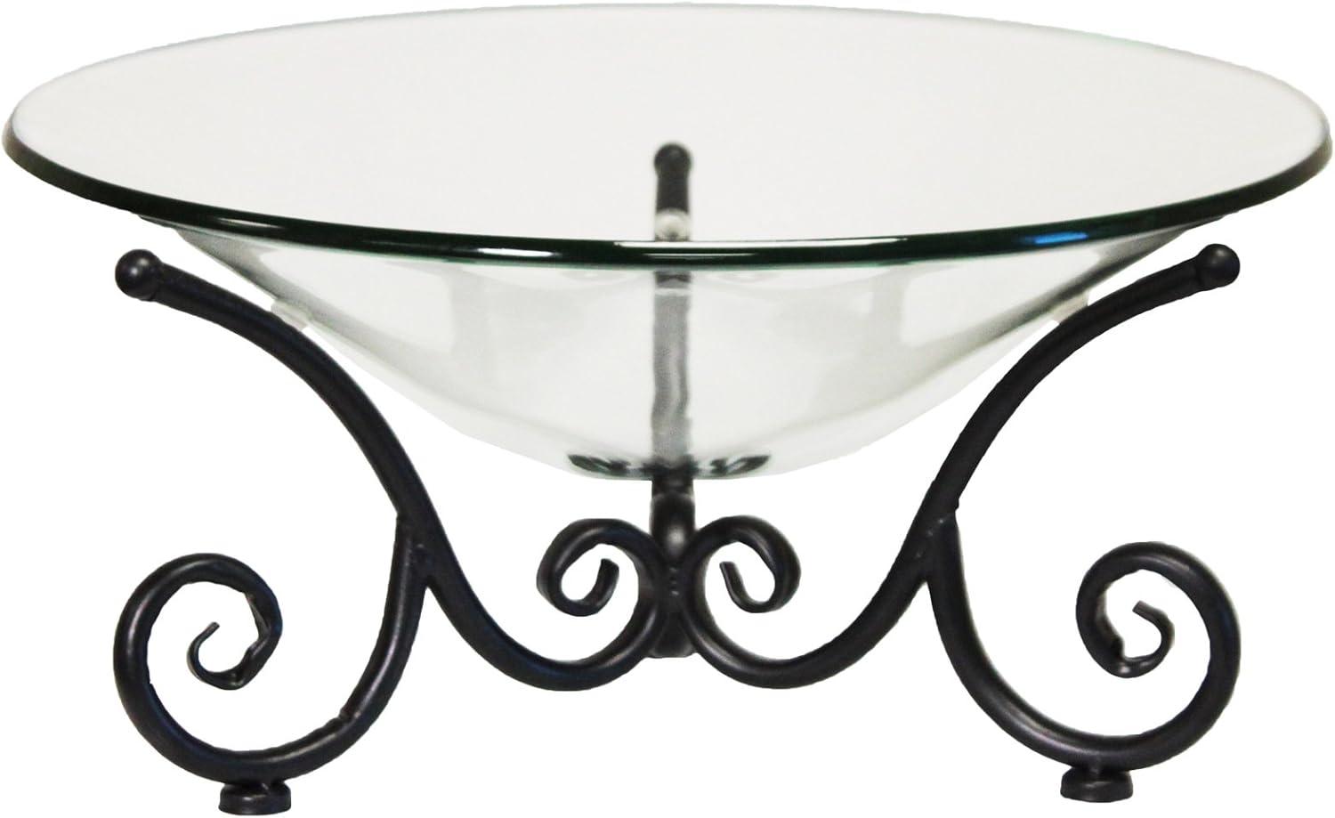 Clear Glass Bowl with Black Iron Scroll Stand