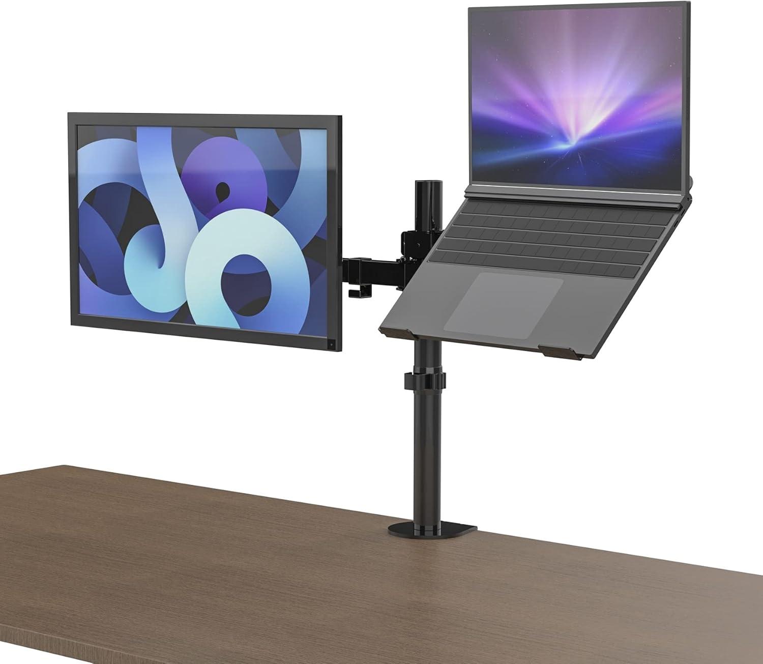 Stand Up Desk Store Convertible Clamp-On Laptop and Monitor Stand / Dual Monitor Mount (Black, 13" to 32" Monitor, up to a 17" Laptop)