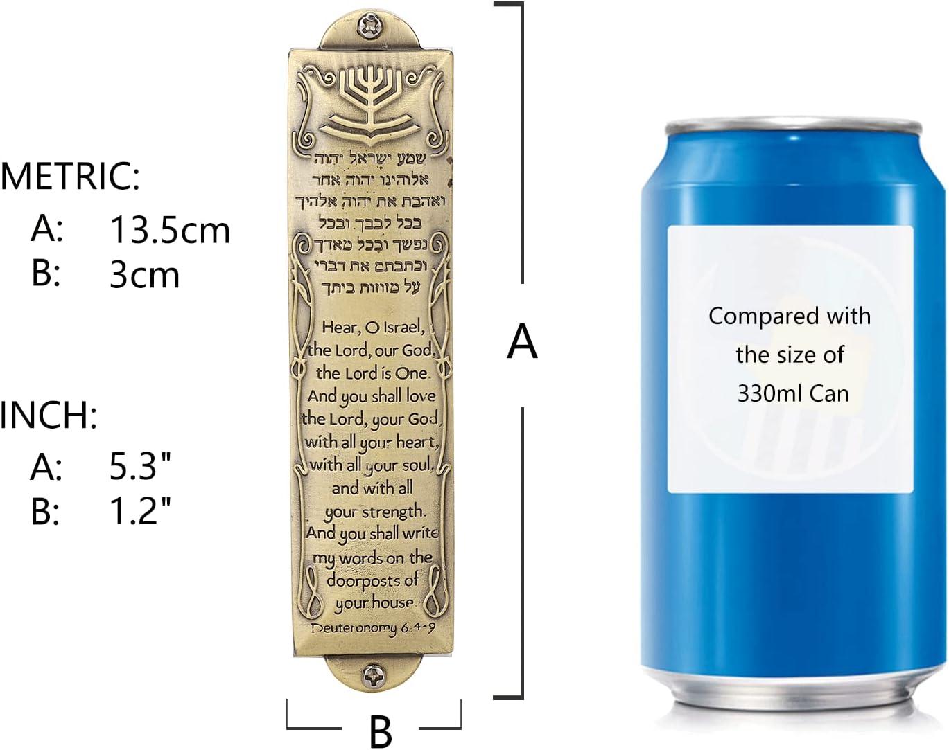 BRTAGG Metal Mezuzah for Door, Install Use Double-Sided Tape, 5.3" Tall, English & Hebrew Scripture, Bronze, Easy Peel and Stick Mezuzahs Cover Jewish Gifts (for 4 Inches Scroll)