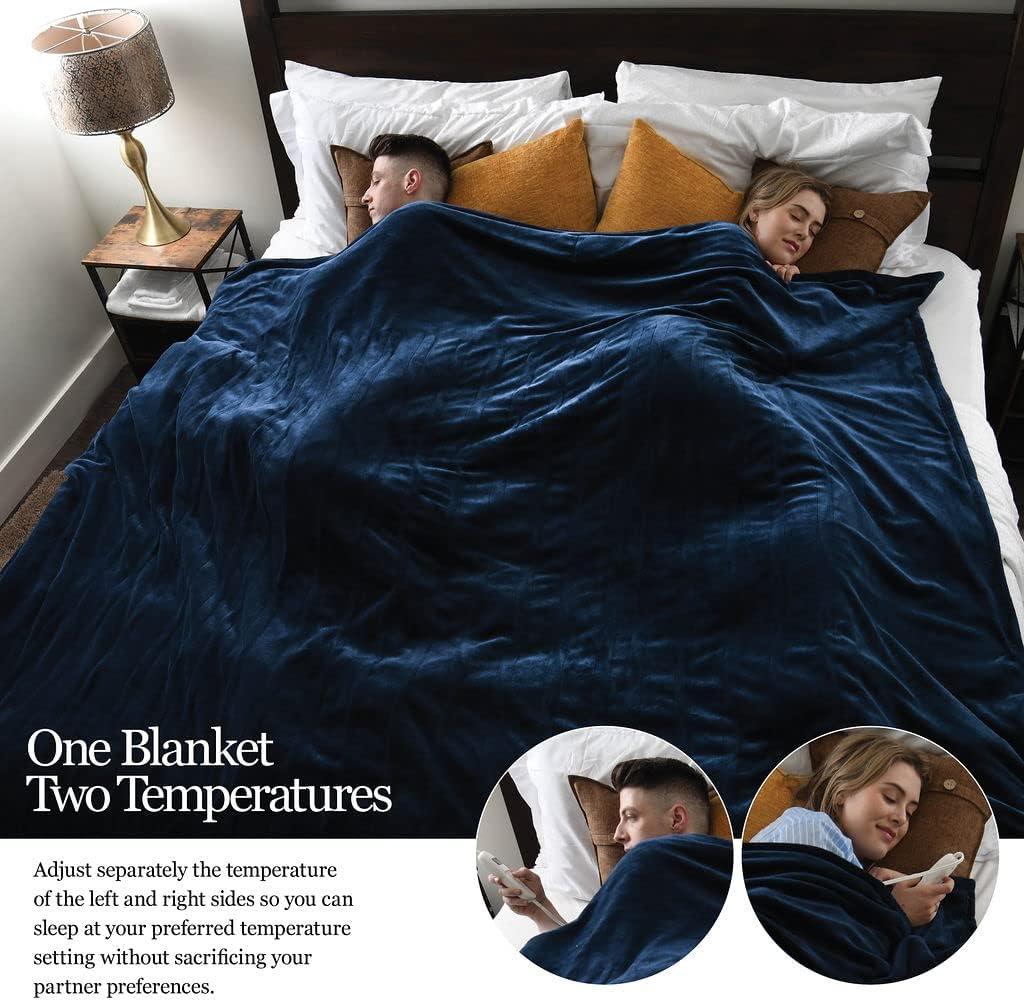 King Size Blue Reversible Electric Heated Blanket