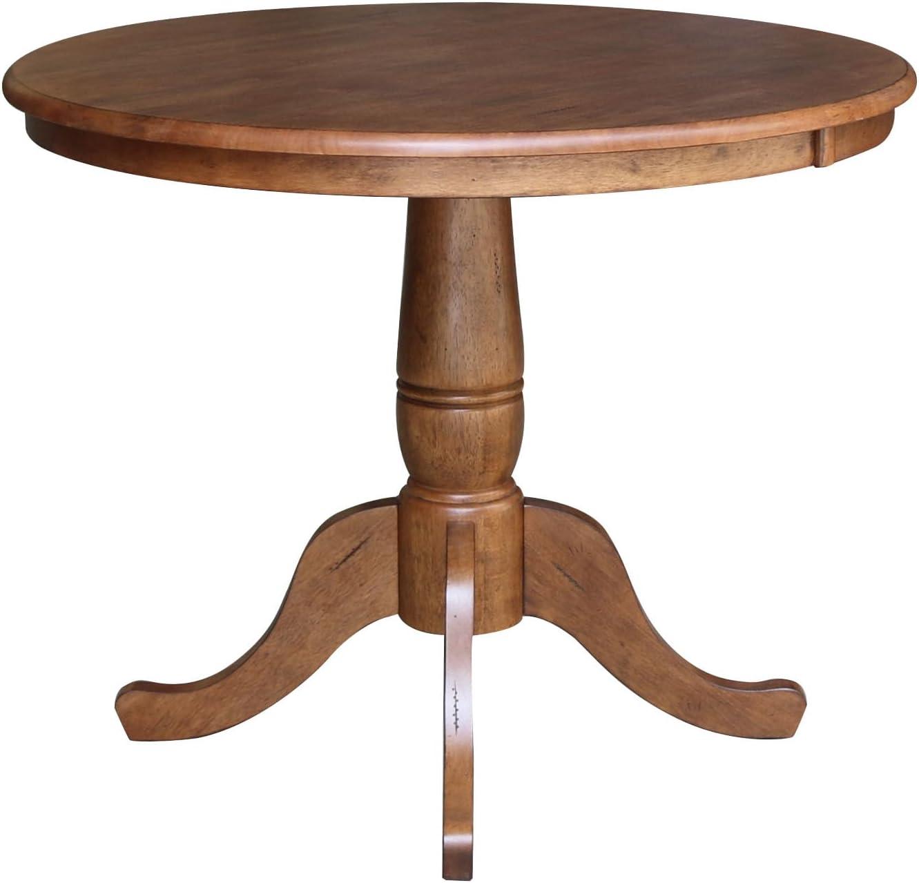 International Concepts 29.1" Dining Tables Round Top Carson Pedestal Distressed Oak: Hardwood, Seats 4, Non-Extension