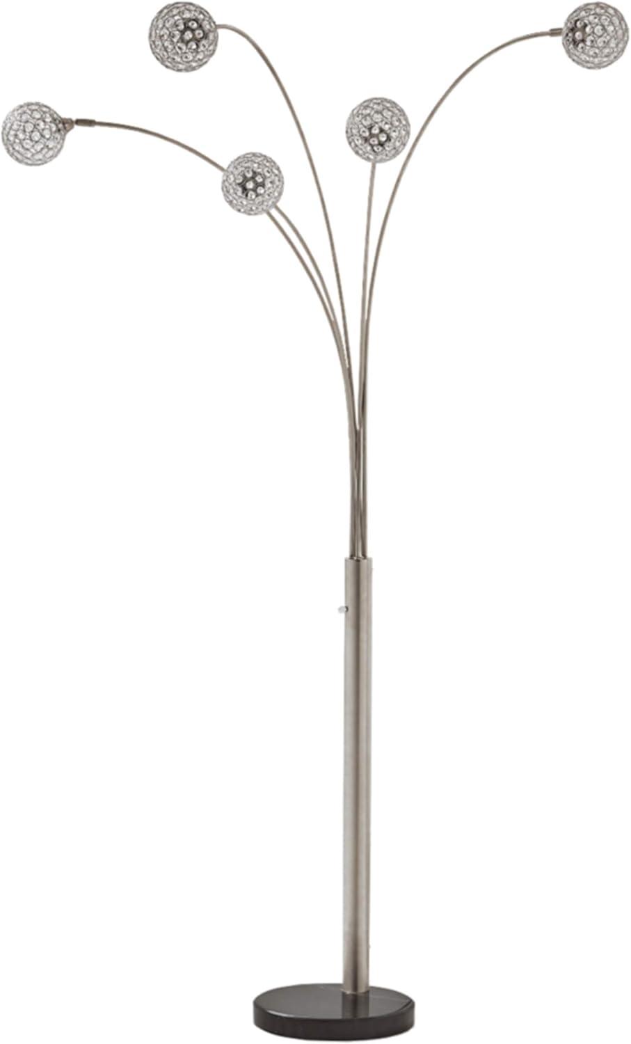 Signature Design by Ashley Winter Arc Floor Lamp Black/Silver: Contemporary Multi-Head, Dimmable, Marble Base