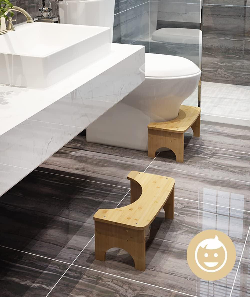 Bamboo Toilet Stool for Adults, 6.5" Toilet Stool Squat Adult Kids, Portable Simple Curve Squat Toilet Potty Stool, Non-Slip Poop Stool for Bathroom, Improve Squatting Posture and Comfort (Wood)