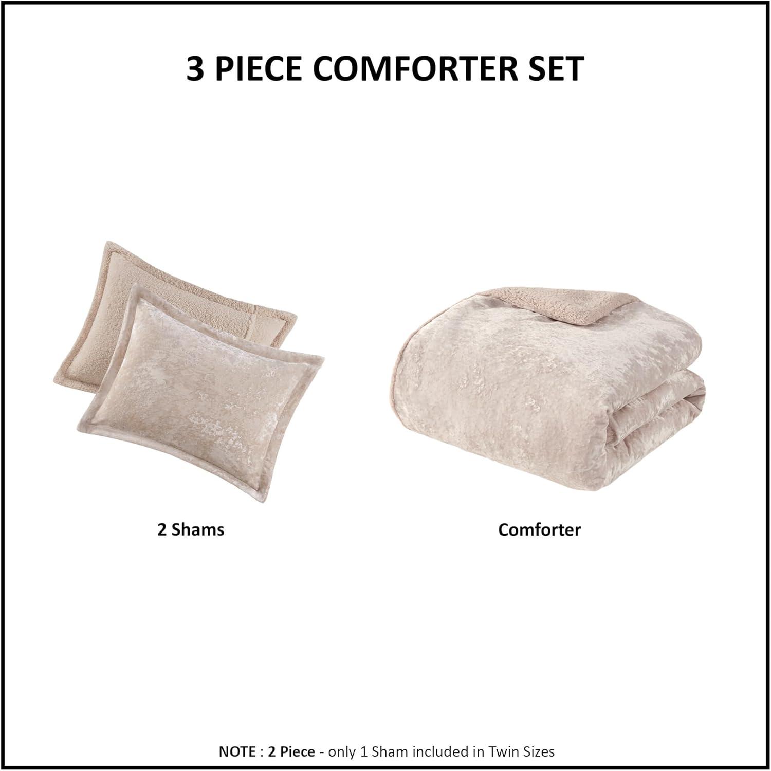 Intelligent Design Queen Comforter Set, Reversible Velvet Comforter Set, Soft & Warm Sherpa Reverse, Winter Fluffy Comforter Bed Set with 2 Shams, Mira, Full/Queen Blush 3 Piece