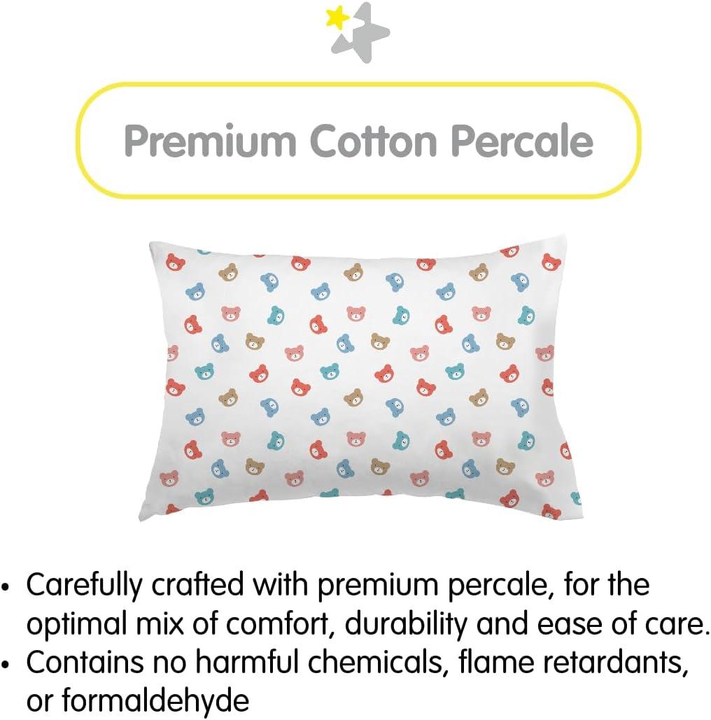 BreathableBaby Cotton Percale Pillowcase, For 13" x 18"/33 x 46 cm Toddler Pillow, Bears (2-Pack)