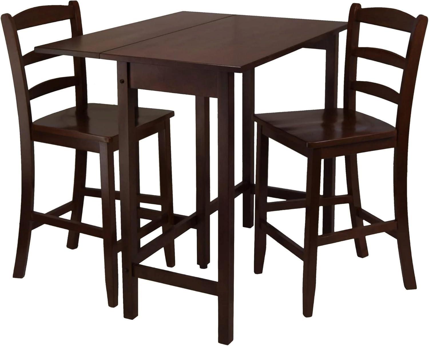 Maykoosh Mediterranean Mingle 3Pc Drop Leaf High Table with 2 Counter Ladder Back Stools - 39.37"W x 30"D x 35.43"H, Space-Saving Rustic Design