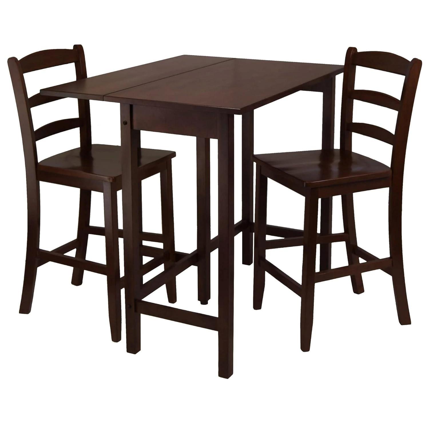 Maykoosh Mediterranean Mingle 3Pc Drop Leaf High Table with 2 Counter Ladder Back Stools - 39.37"W x 30"D x 35.43"H, Space-Saving Rustic Design