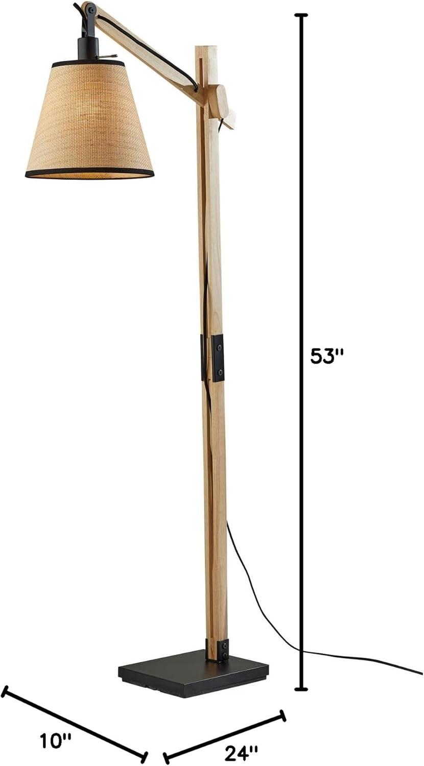 Walden Natural Wood Floor Lamp Black - Adesso: Adjustable Height & Arm, Rattan Shade