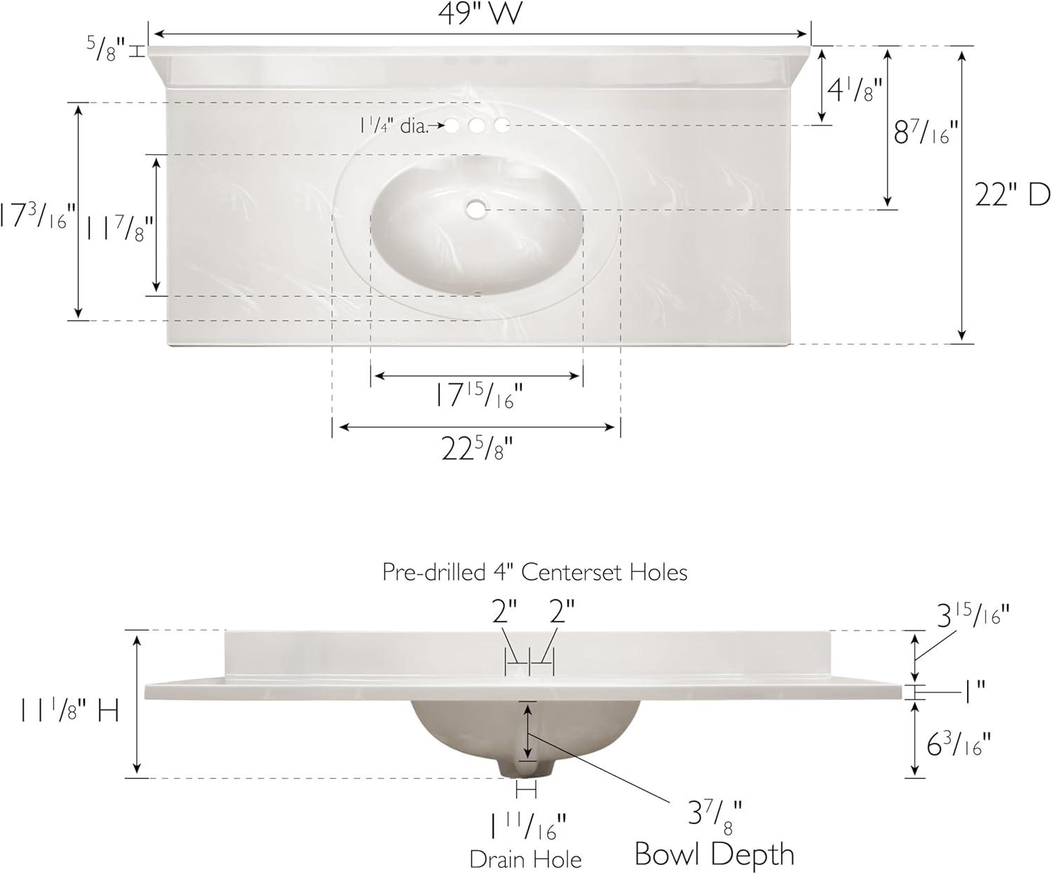 49 Inch Cultured Marble Vanity Top with Backsplash, Improved Package