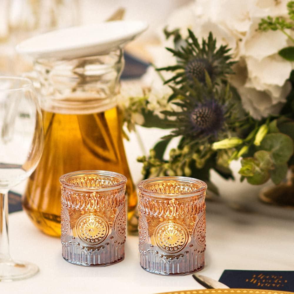 Gold Embossed Glass Tealight Candle Holders Set of 36