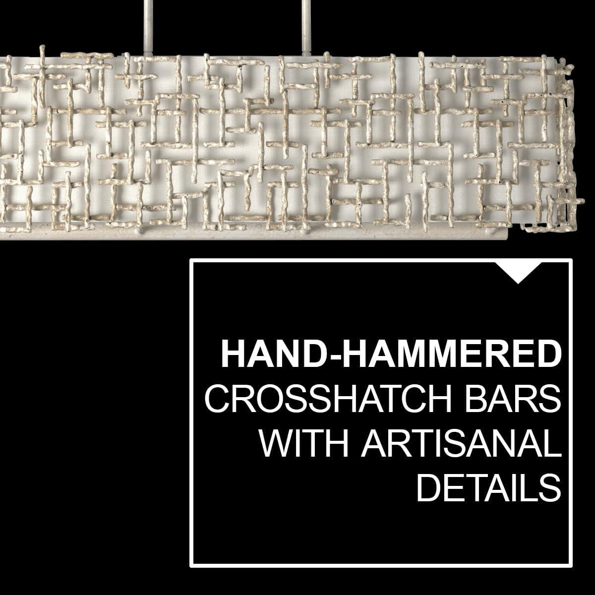 Farrah 10-Light White Linen Linen Chandelier w/ Hammered Crosshatch Bars