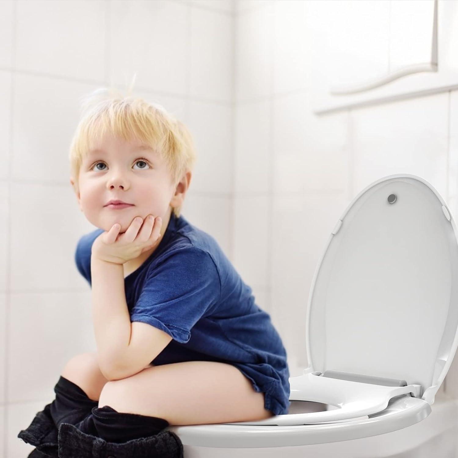 Danolapsi Elongated Toilet Seat with Built in Potty Training Seat,Quiet-Close Lid and Seat,Never Loosen,Potty Training Toilet Seat for Toddlers,Quick-Attach Hardware,Fits both Adult and Child