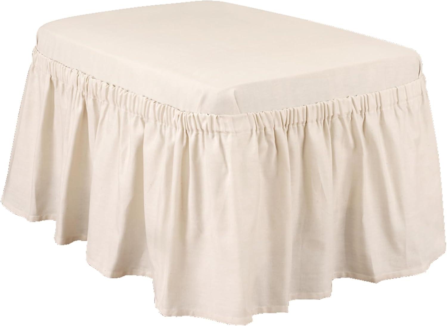 Elegant Natural Cotton Duck Ottoman Slipcover with Waterfall Skirt