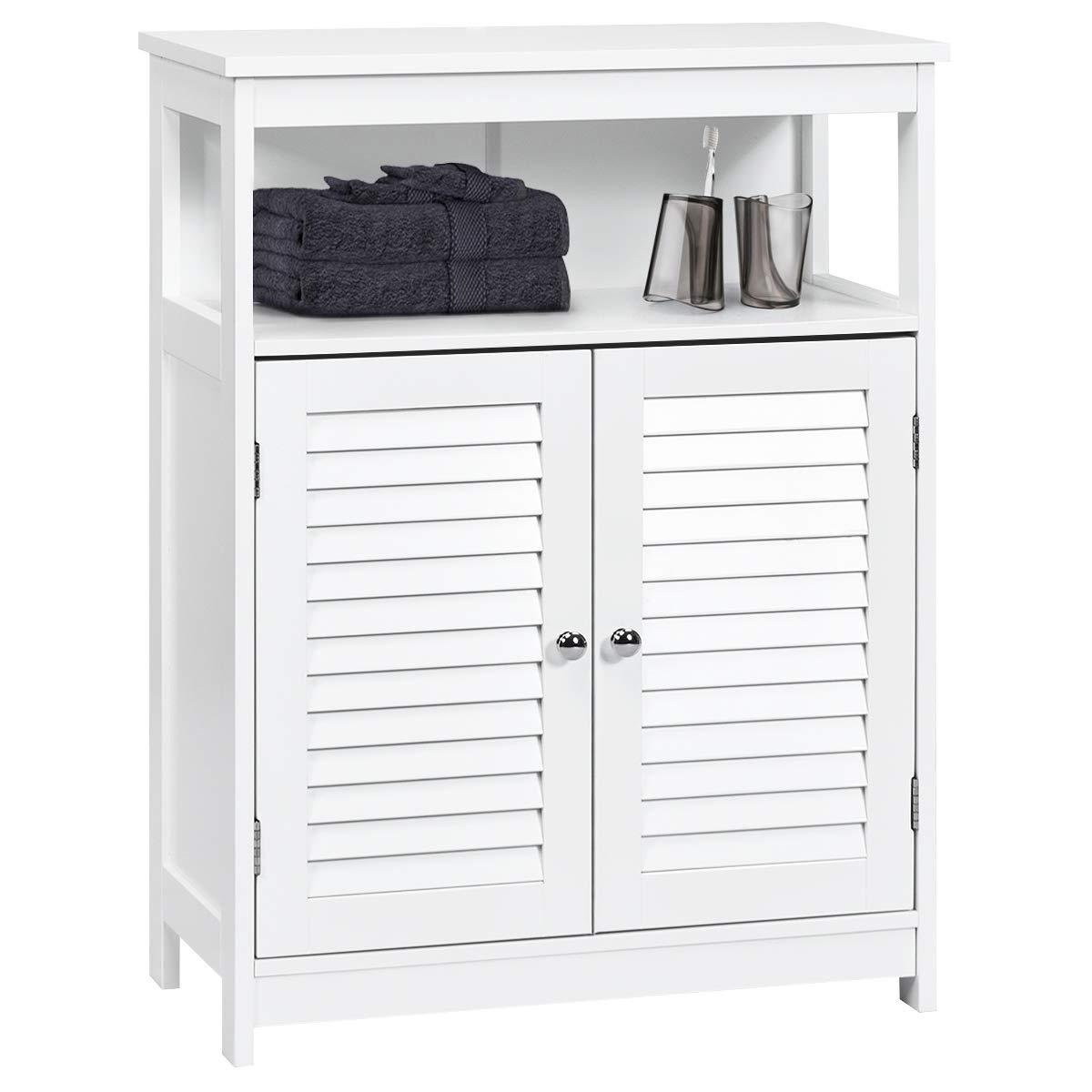 VASAGLE Bathroom Floor Cabinet, Bathroom Storage Cabinet, Freestanding, with Double Shutter Doors and Adjustable Shelf, White