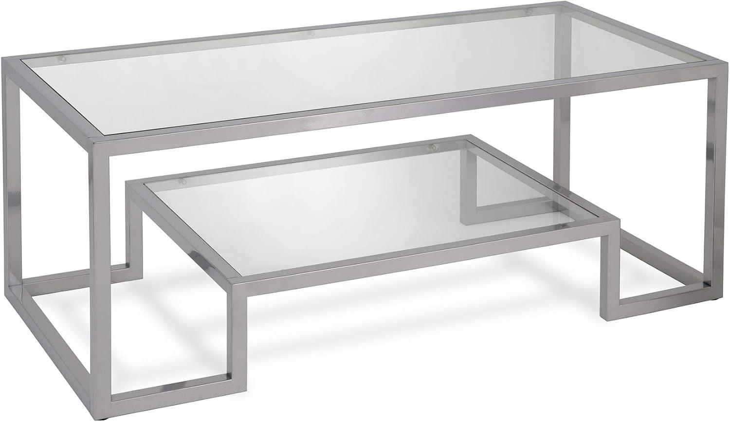 Athena 45" Satin Nickel Rectangular Metal & Glass Coffee Table