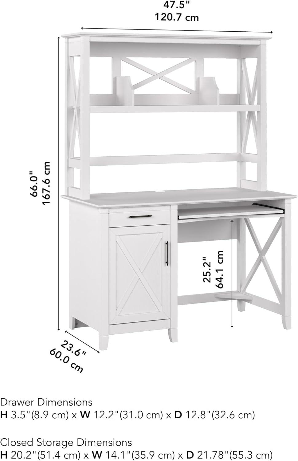 Key West 48W Small Computer Desk with Hutch in Pure White Oak - Engineered Wood