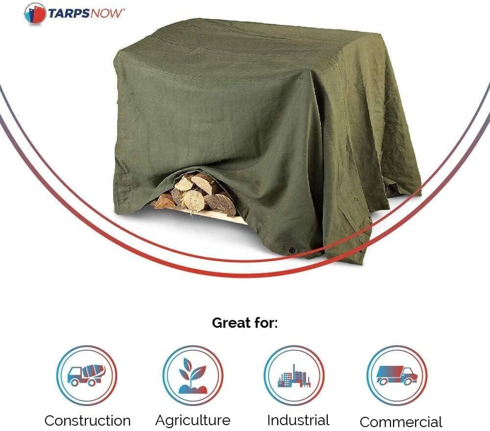 Tarps Now 20 Mil Canvas Tarp Cover with Brass Grommet- Olive Drab, 12'x20'
