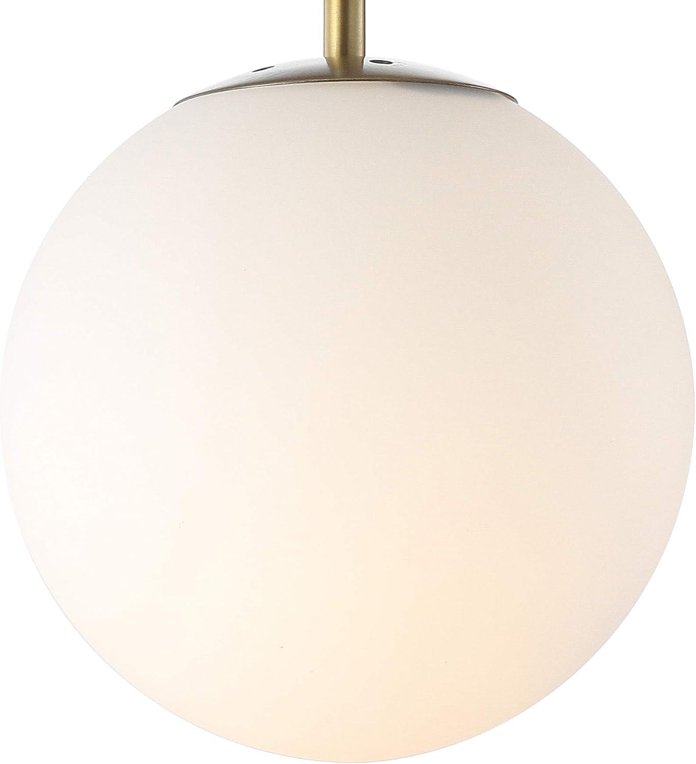 Bleecker 7.75" Metal/Glass Globe LED Pendant, White/Brass