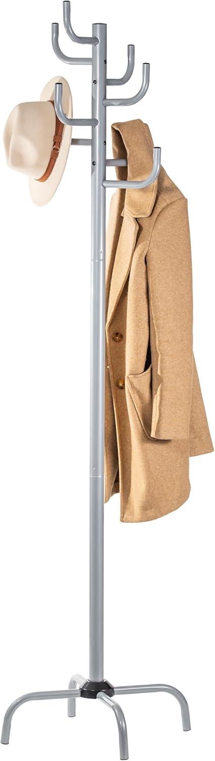 Gray Coat Rack - Freestanding Hat and Coat Stand with 8 Hooks