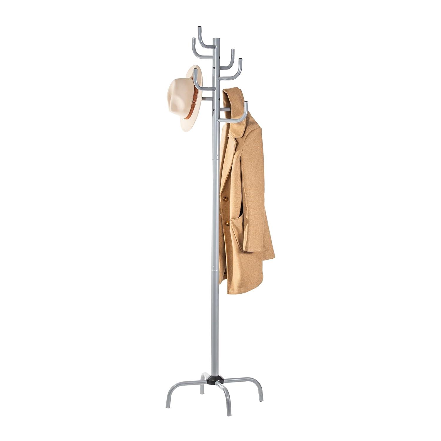 Gray Coat Rack - Freestanding Hat and Coat Stand with 8 Hooks