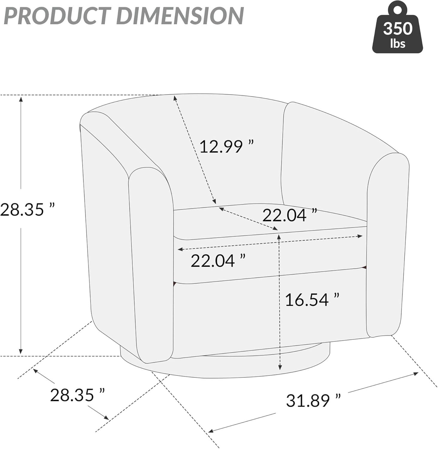 360° Swivel Accent Chair, Chenille Upholstered Armchair Barrel Chair with One Waist Pillow and Wood Base, Comfy Reading Chair for Living Room Bedroom