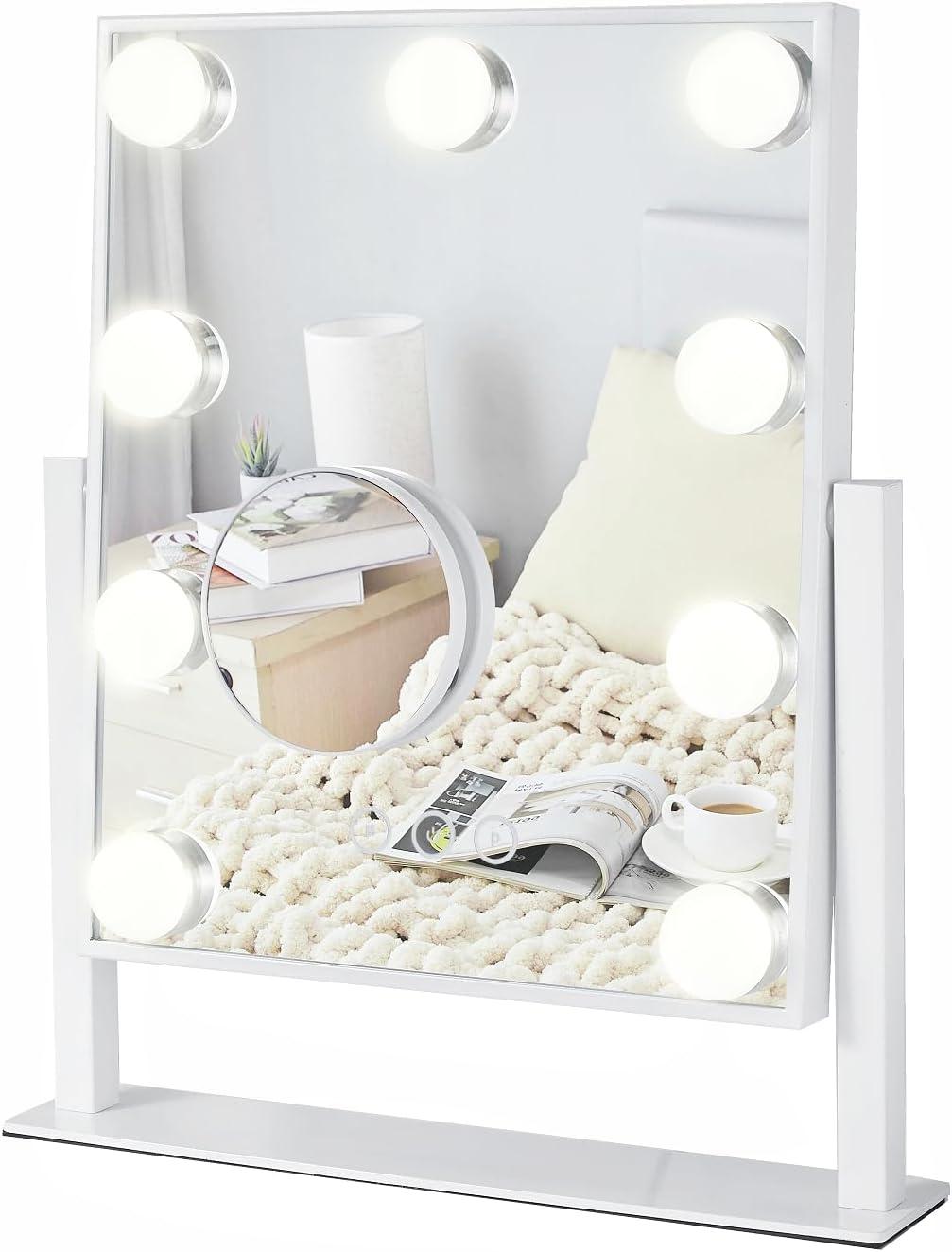 Vanity Mirror with Lights, Makeup Mirror with Lights,3 Color Lighting Modes Detachable 10X Magnification Mirror Touch Control,360°Rotation, White.