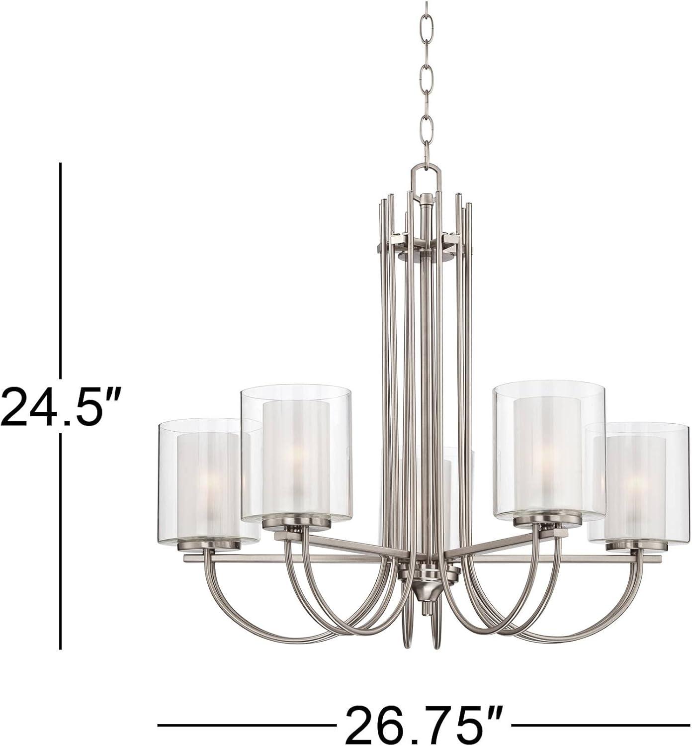 Possini Euro Design Melody Brushed Nickel Pendant Chandelier 26 3/4" Wide Modern Clear Outer Frosted Inner Glass 5-Light Fixture for Dining Room House