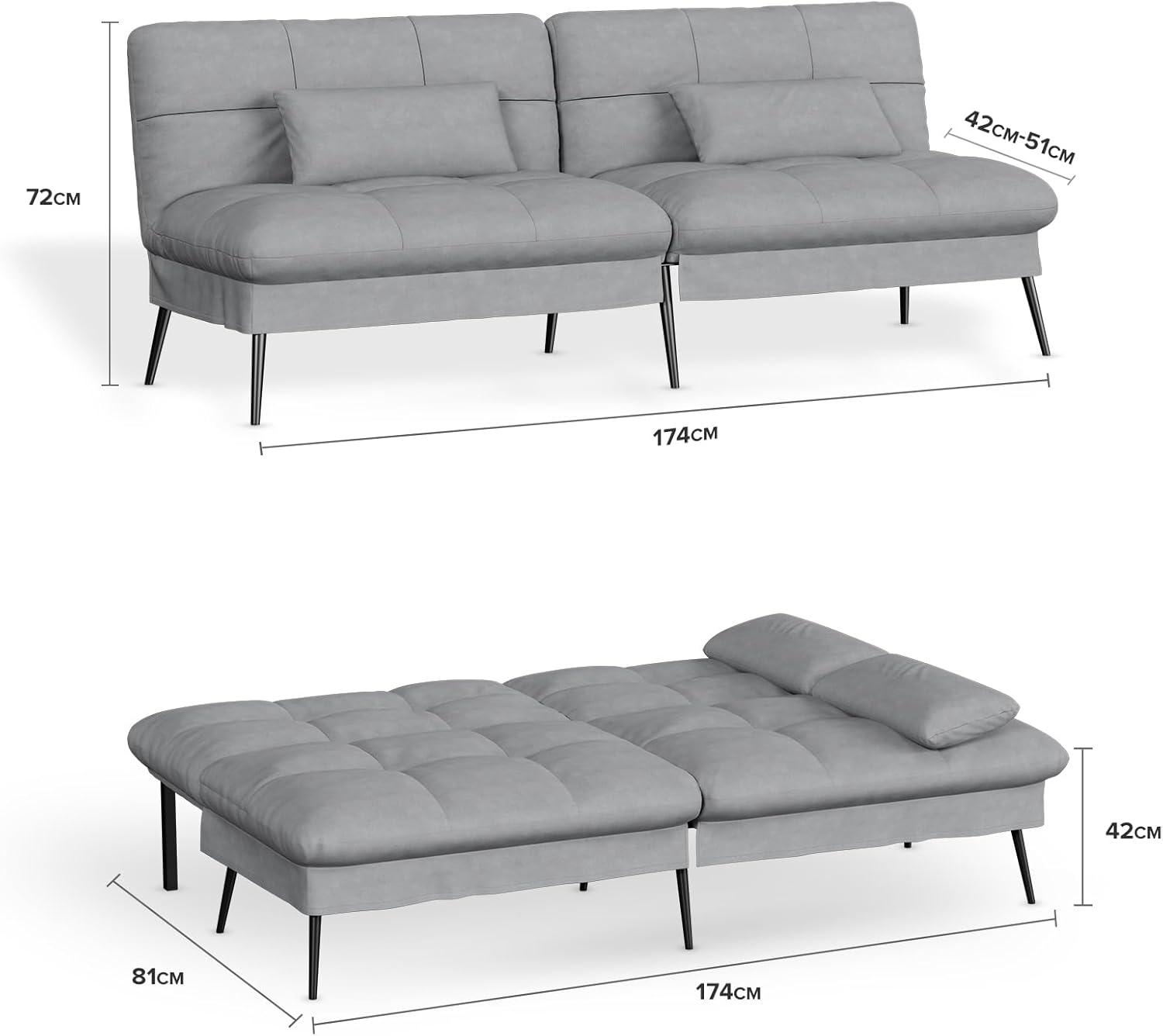 COMHOMA Convertible Sofa Bed,68″Fabric Couch with Adjustable Backrest,Loveseat Recliner Sleeper Living Room Furniture futon Set,Grey