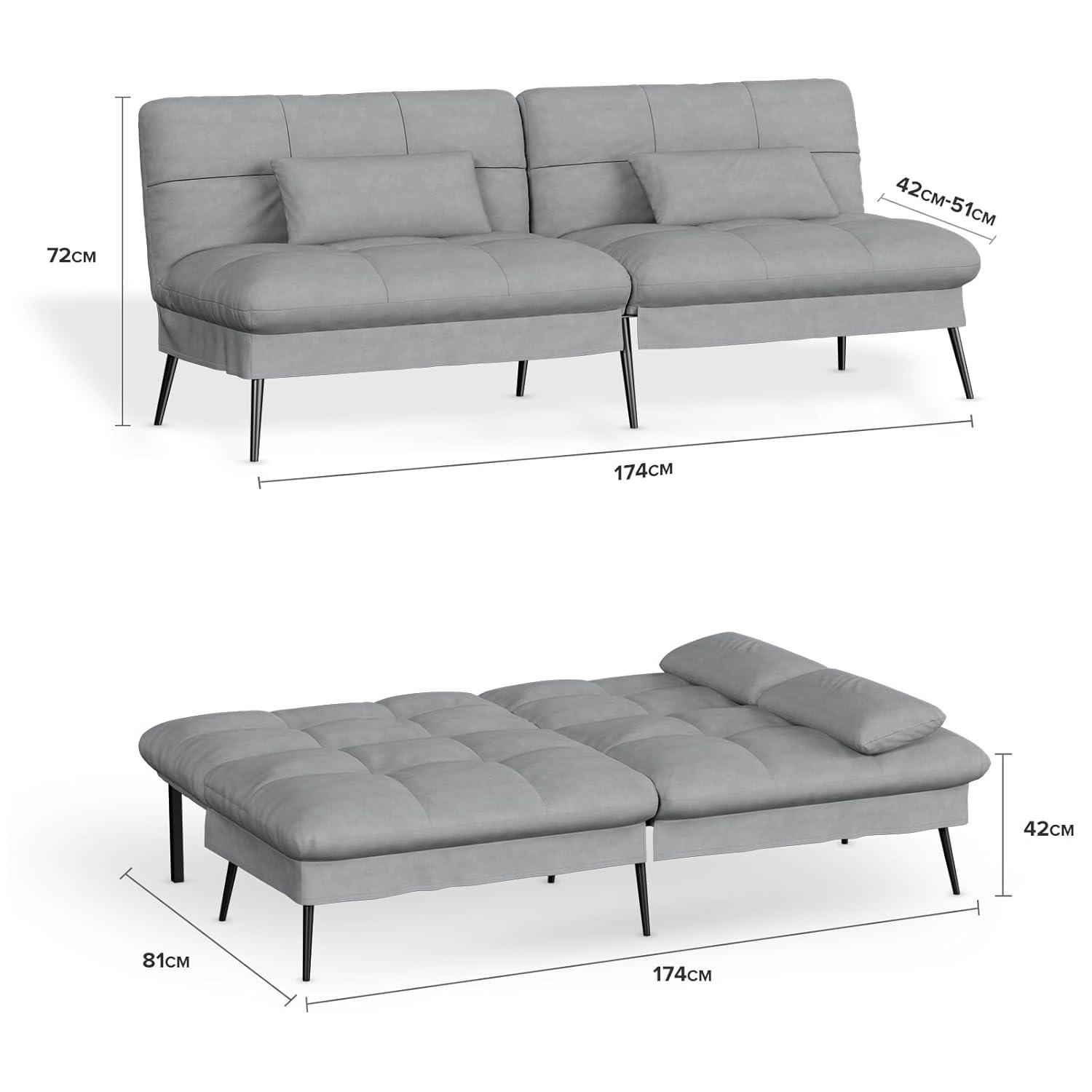 COMHOMA Convertible Sofa Bed,68″Fabric Couch with Adjustable Backrest,Loveseat Recliner Sleeper Living Room Furniture futon Set,Grey