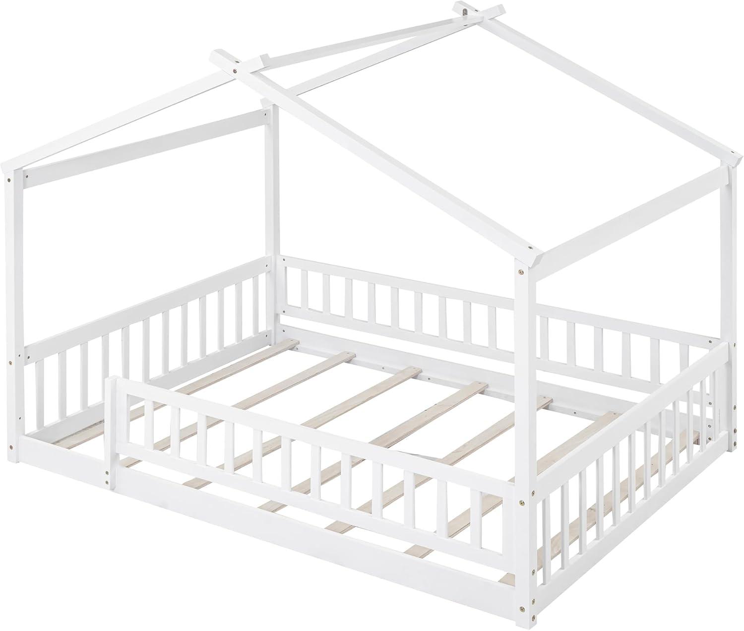 White Pine Full House Bed Frame with Slats and Rails