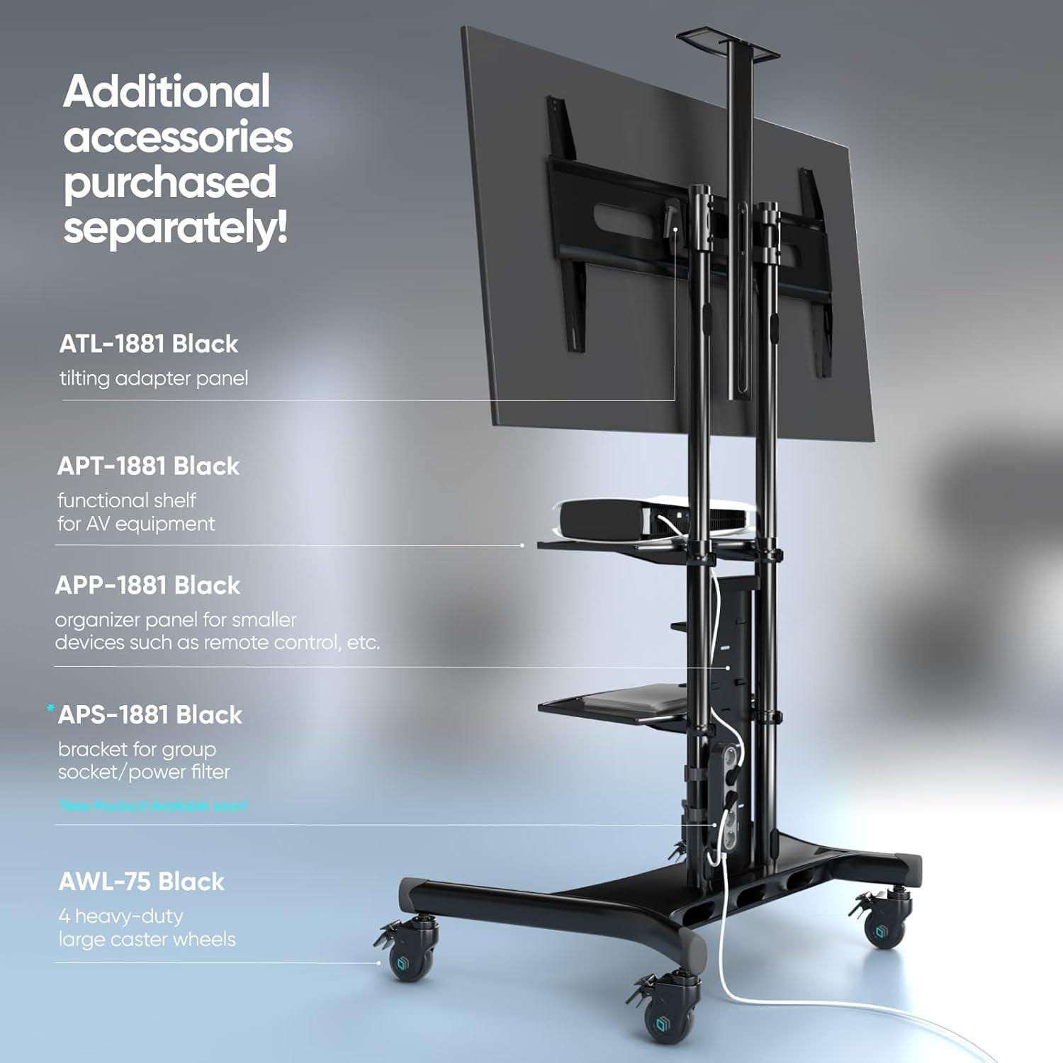 ONKRON Portable TV Stand With Wheels - Adjustable TV Stand for 32-65 Inch for TVs up to 110 lbs