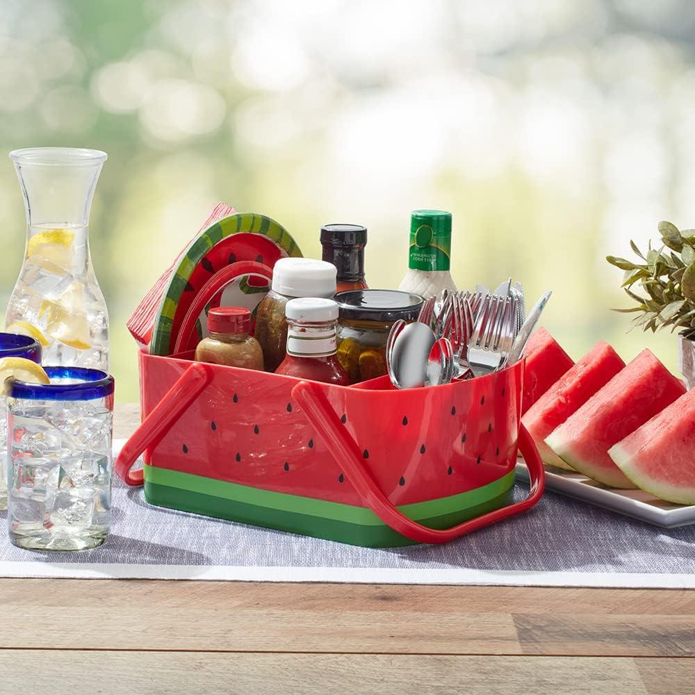saney Watermelon Caddy Grilling Caddy BBQ Utensil Caddy with Fold Down Carry Handles for Organizing Condiments, Tools for Grill, BBQ, Picnics, Household Cleaning
