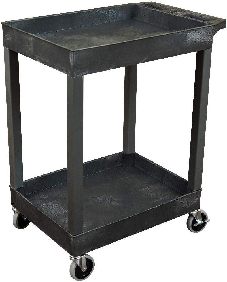 Luxor 18" x 27.25" Two Shelf Tub Utility Cart - Black