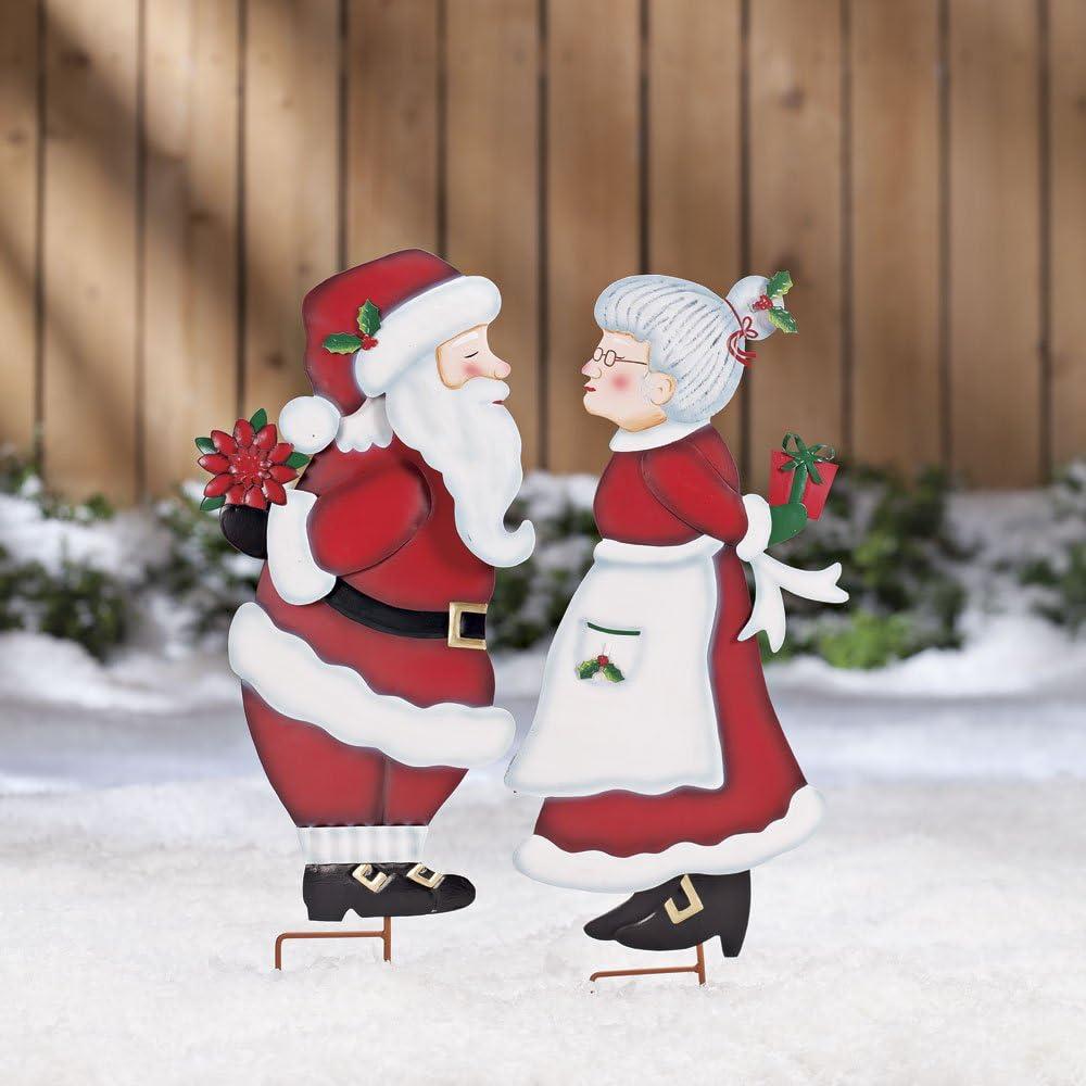 Fox Valley Traders Kissing Santa & Mrs. Claus Metal Garden Stakes, Weatherproof (2 Count)