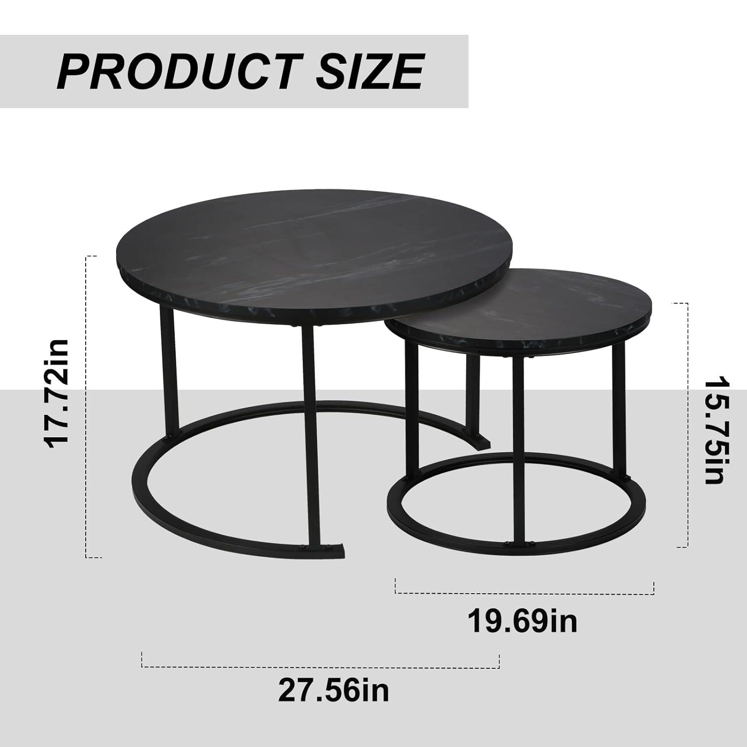 Yesfashion Nesting Coffee Table Set Of 2, 27.6" Round Coffee Table Wood Top With Sturdy Metal Frame, End Table Side Tables For Living Room Bedroom Balcony Yard
