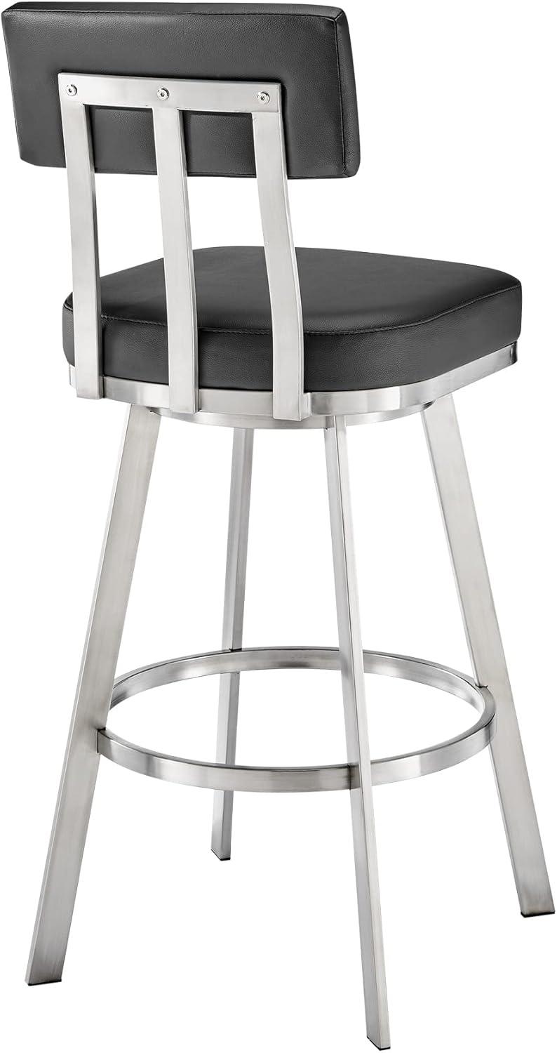 Armen Living Indoor Jinab Swivel Bar Stool in Brushed Stainless Steel with White Faux Leather