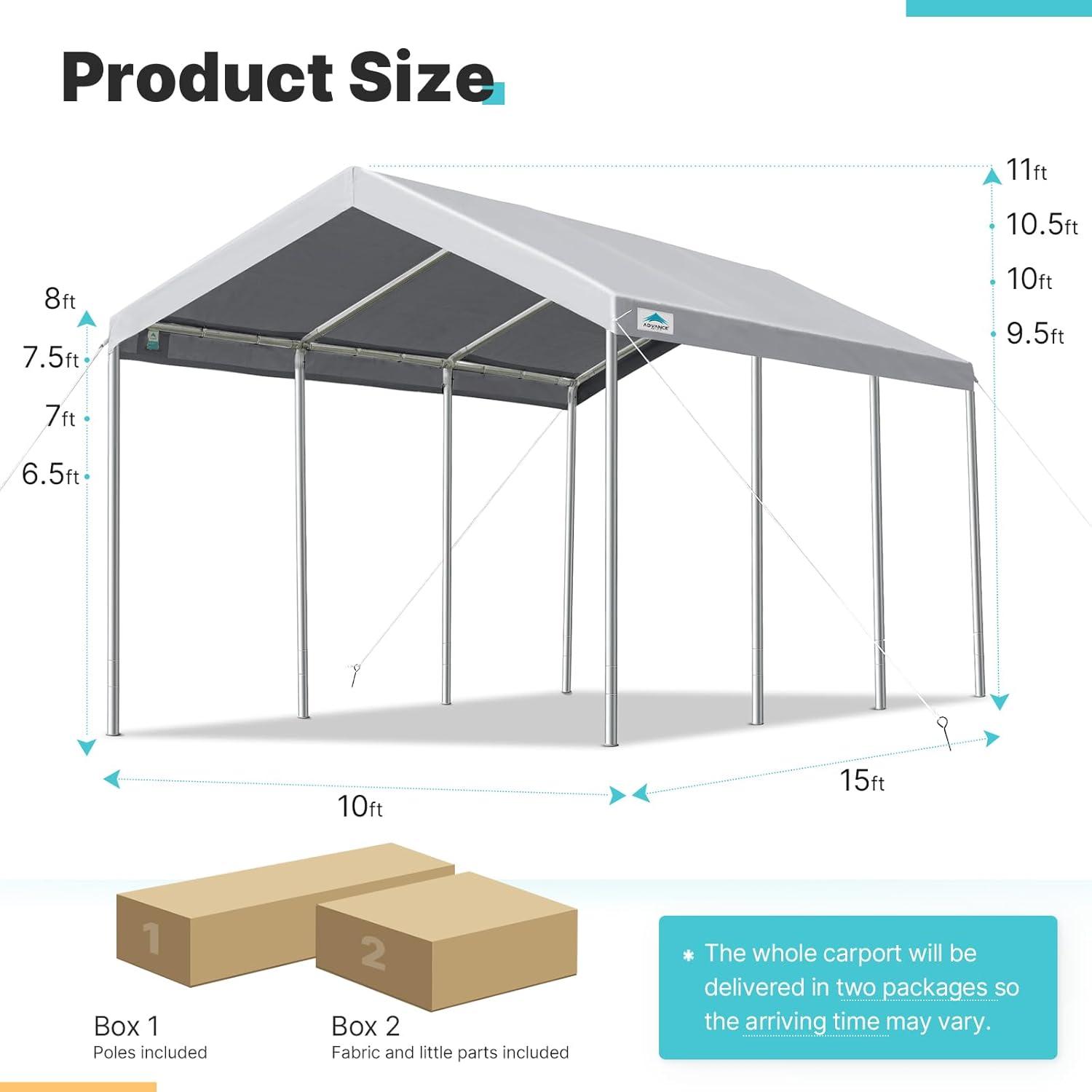 ADVANCE OUTDOOR 10 ft x 20 ft x 11 ft Car Canopy Garage Boat Shelter Gray Carports