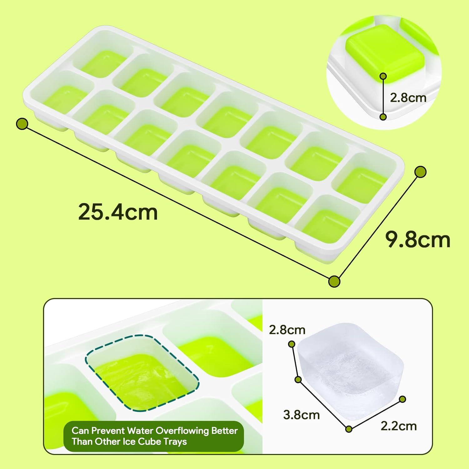 SDJMa Ice Cube Trays 4 Pack, Easy-Release Silicone Bottom 14-Ice Cube Maker with Spill-Resistant Removable Lid, BPA Free, for Cocktail, Freezer, Stackable Ice Trays with Covers